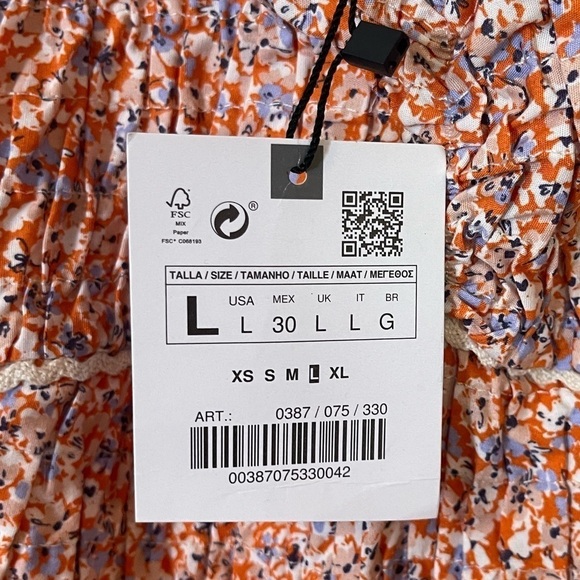 NWT ZARA Orange Floral Smocked Ruffle Bodycon Mini Dress Size Large Blogger Fave - Picture 8 of 9